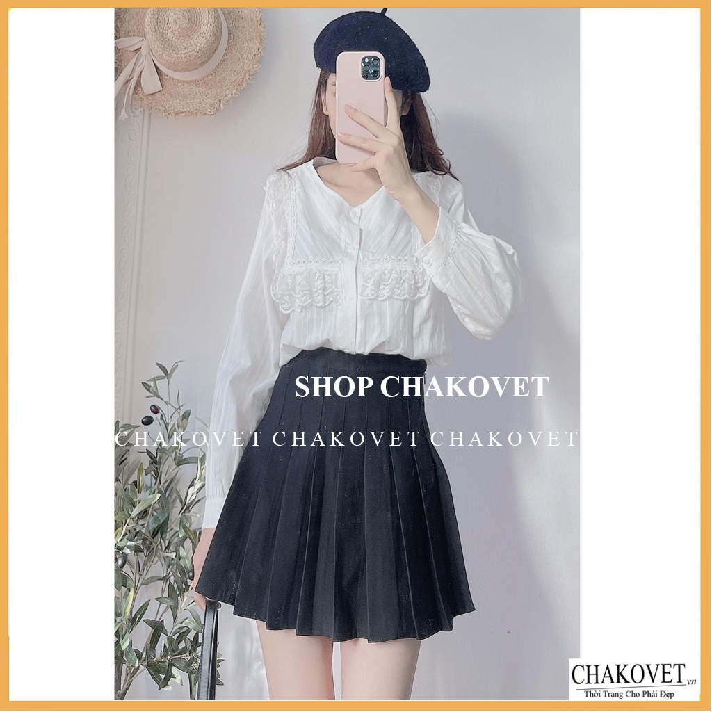 Áo sơ mi nữ dài tay màu trắng A875, kiểu áo nữ cổ tròn thiết kế 2 lớp ren ngực phong cách retro hàn quốc freesize <53kg | BigBuy360 - bigbuy360.vn