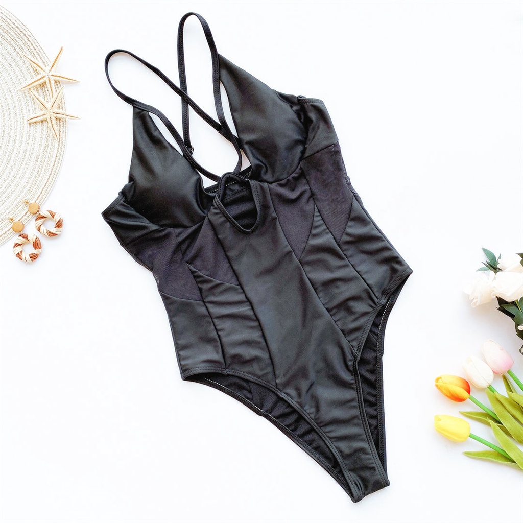 Đồ Bơi Một Mảnh Phối Lưới Màu Đen Gợi Cảm Cho Nữ