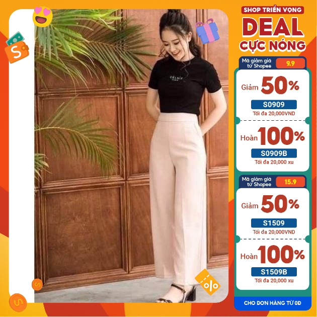 Quần Suông Ống Rộng Khoá Sườn - Quần Culothes Ống Rộng Cạp Cao Khoá Sườn Tôn Dáng