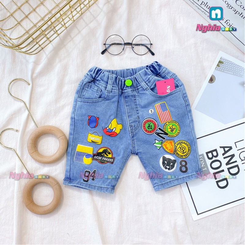 Quần sọt jeans in hình dễ thương, phong cách NGHĨA BABY dành cho bé trai!