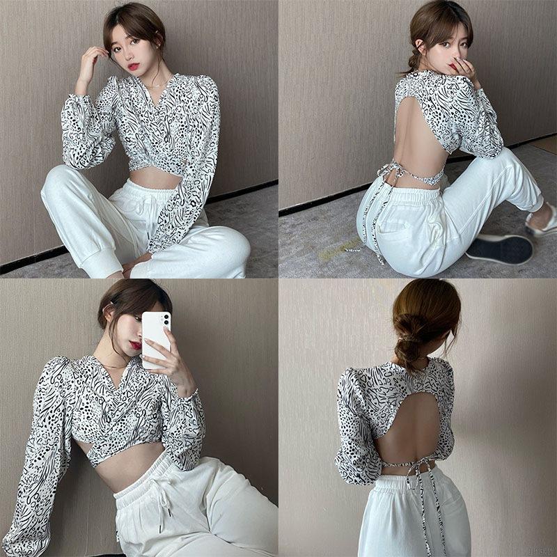 Áo Croptop Tay Dài Thời Trang Với Thiết Kế Hở Lưng Gợi Cảm Trẻ Trung Dành Cho Nữ