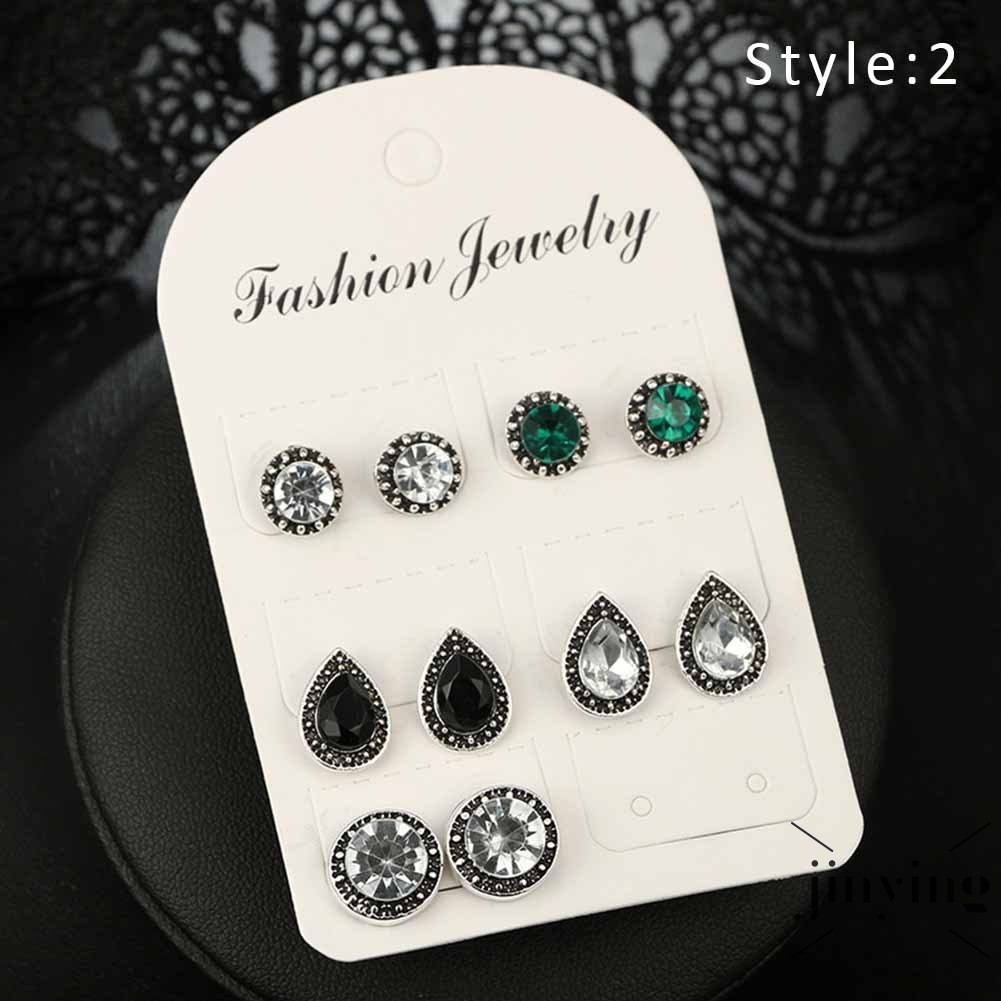 GETNOIVAS Set 4/5 cặp hoa tai đính pha lê phong cách Bohemian cho nữ