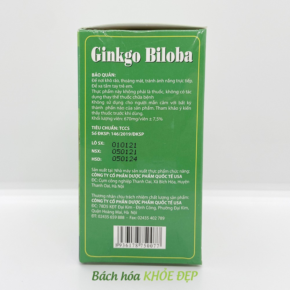 Hoạt huyết dưỡng não Ginkgo Biloba Extract 240mg - Hộp Xanh Não Đỏ 100 viên