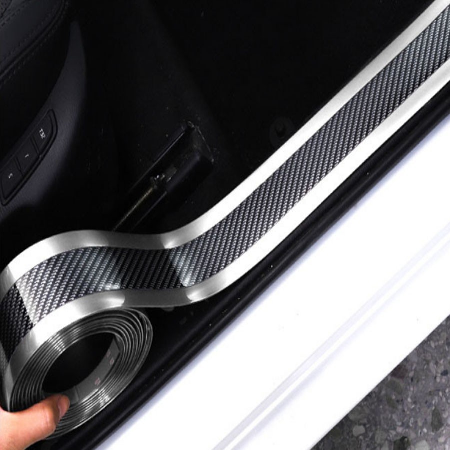 Miếng dán bảo vệ chống trầy trang trí nội thất ngoại ô tô xe máy 3D carbon viền bạc - rộng 5cm / 7cm dài 2.5 mét