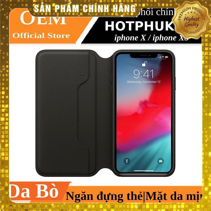 Bao da Leather Folio Apple dành cho iPhone X / Xs có ngăn đựng thẻ tự động tắt mở màn hình - Hàng chính hãng