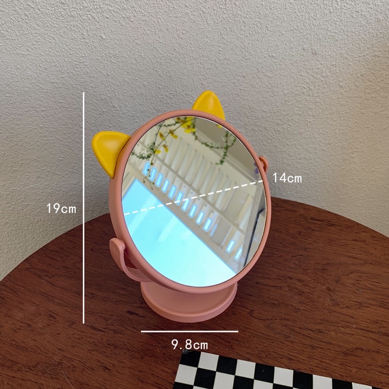 Gương Tai Mèo Trang Điểm Để Bàn Xoay 360 Độ
