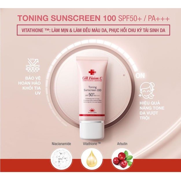 Kem chống nắng nâng tông Cell Fusion C Toning Sunscreen 100 SPF50+/pa++++ TẶNG mặt nạ Sexylook (Nhập khẩu)