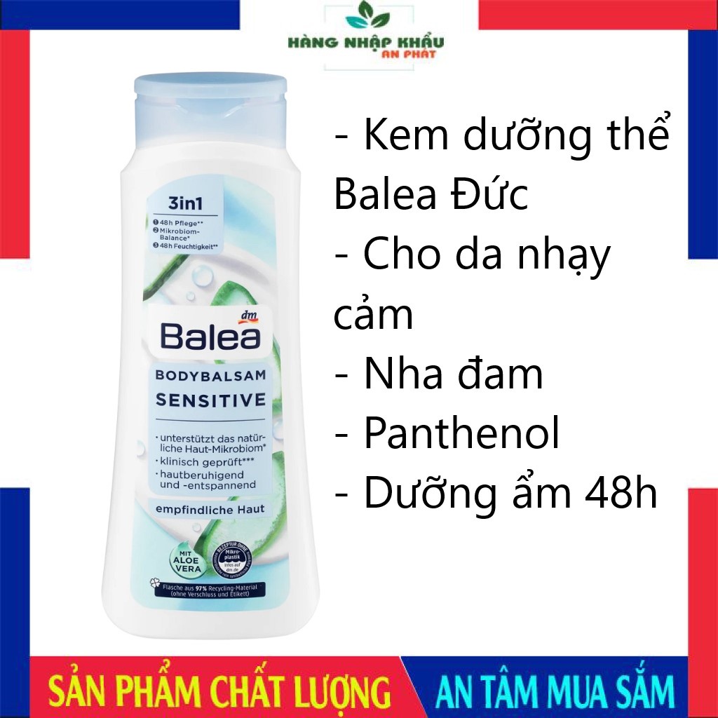 Sữa Dưỡng Thể Balea Sensitive Aloe Vera, dưỡng ẩm Balea Body lotion Lô Hội, 400 ml