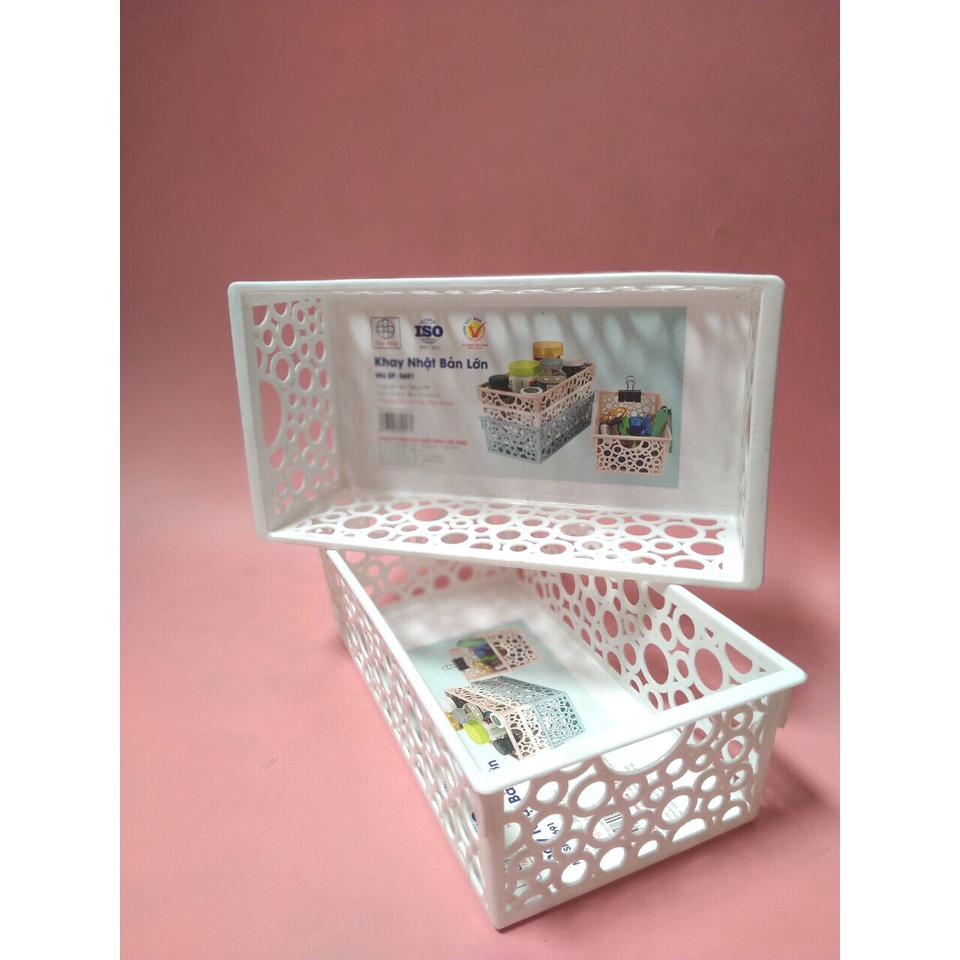 Rổ nhựa vuông chữ nhật đan lỗ tròn đựng trái cây nhiều kích thước C0