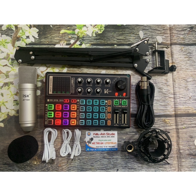 combo thu âm Livestream Soundcard k300 auto tune và mic ISK At100 loại 1 chất lượng