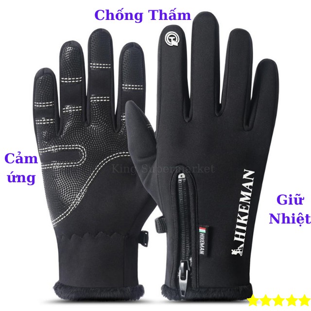 Găng tay chống nước lót nỉ Hikeman cao cấp giữ ấm cảm ứng điện thoại - Găng tay phượt thủ