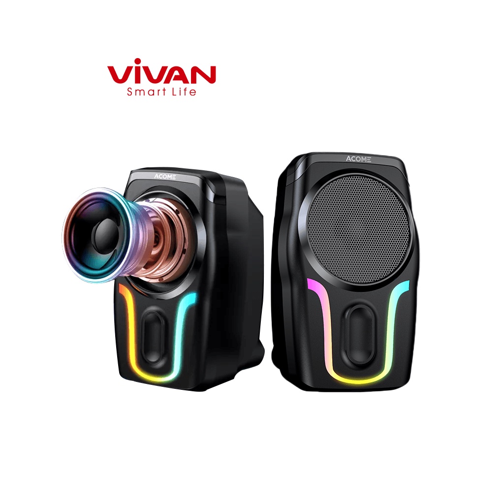 Loa Vi Tính VIVAN A12 Gaming Loa Máy Tính Để Bàn Hiệu Ứng Đèn LED RGB Bass Mạnh Dùng Cho PC Laptop Bảo Hành Chính Hãng