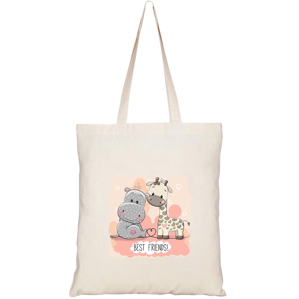 Túi vải tote canvas HTFashion in hình cute cartoon hippo giraffe on HT527