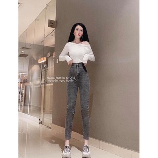 quần jean xám khói cạp cao hách dáng