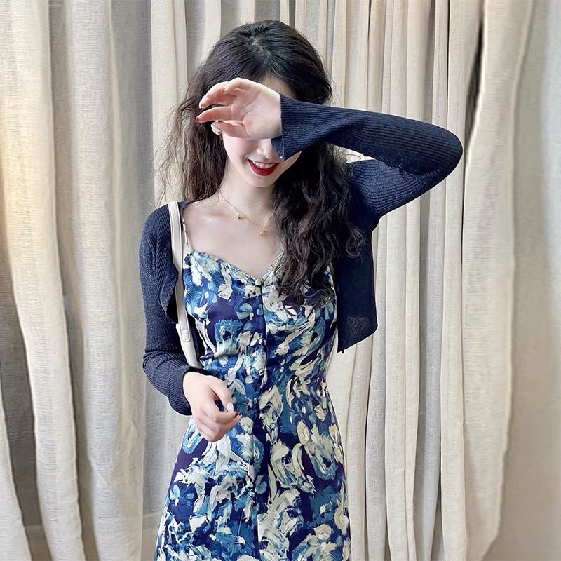 Đầm Hai Dây Họa Tiết Hoa Phong Cách Hồng Kông Retro