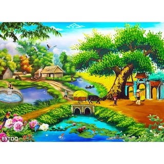 TRANH DÁN TƯỜNG PHONG CẢNH LÀNG QUÊ VIỆT NAM GIẢ SƠN DẦU, TRANH ĐỒNG QUÊ , TRANH QUÊ HƯƠNG, T
