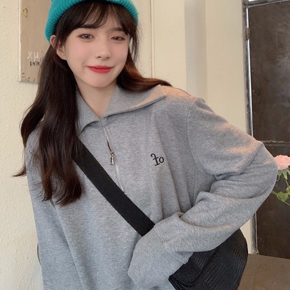 【ZHELIHANGFEI】Áo Thun POLO Tay Dài Có Cổ Họa Tiết Thêu Theo Phong Cách Preppy