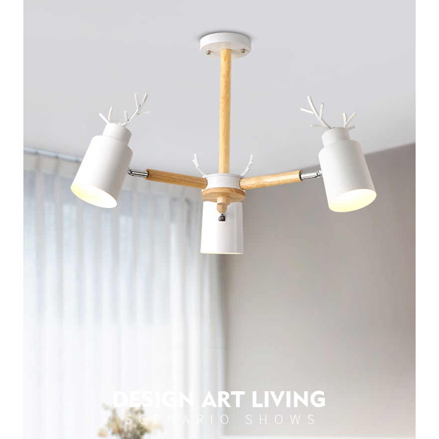 Đèn Chùm Decor Vintage Sừng Hươu 3 tay (Các màu) - Tặng kèm 3 bóng led - Có Video - Decor phòng khách phòng ngủ Bắc Âu