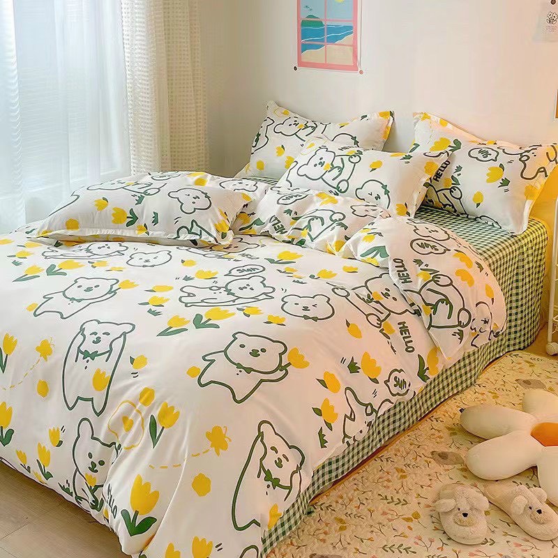 Bộ Gra Giường [Hình Thật] Chần Bông Gấu Hoạ Tiết Cực Đẹp Cotton M6*2M-M8*2M