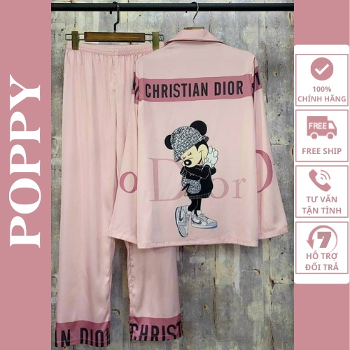 Bộ mặc nhà nữ Pijama lụa Latin cao cấp quần dài Poppy-Dor Mickey. | BigBuy360 - bigbuy360.vn