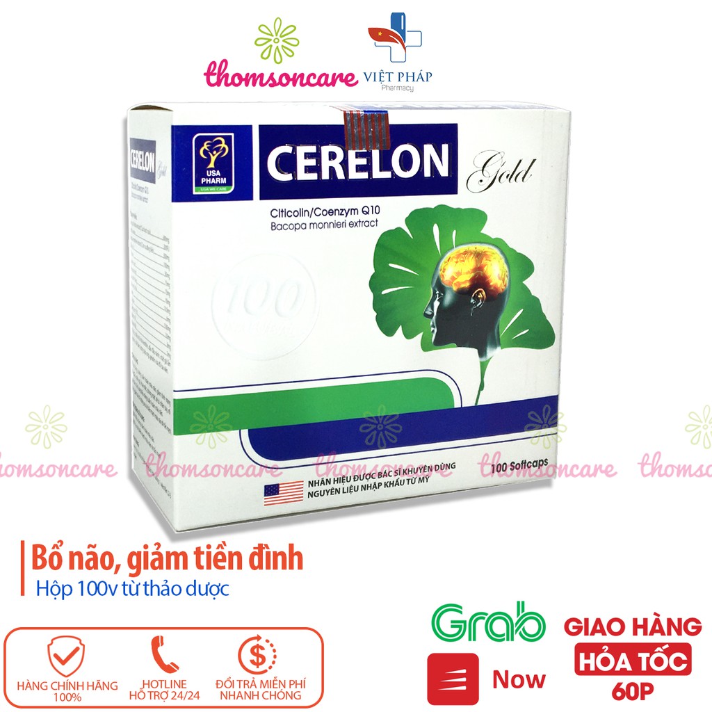 Cerelon Gold - Hoạt huyết dưỡng não, hỗ trợ giảm rối loạn tiền đình - Hộp 100 viên từ Ginko biloba và Citicolin