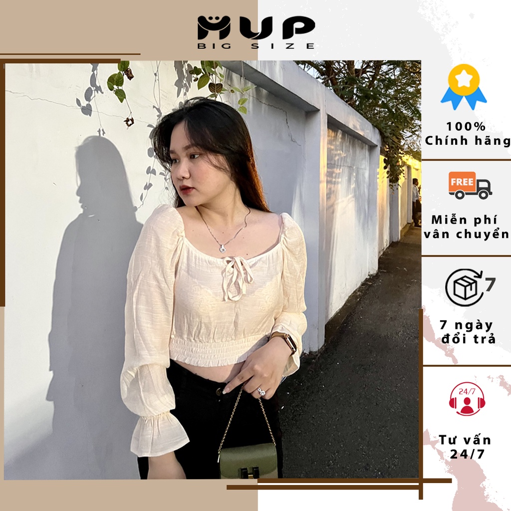 Áo croptop kiểu tay dài bigsize bo chun buộc nơ trước ngực MUP BIGSIZE AC06l