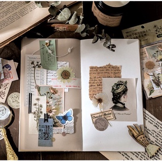 Set 15 sticker vintage hoa lá, butterfly, nhãn dán phong cách cổ điển không thấm nước trang trí sổ tay, ốp điện thoại