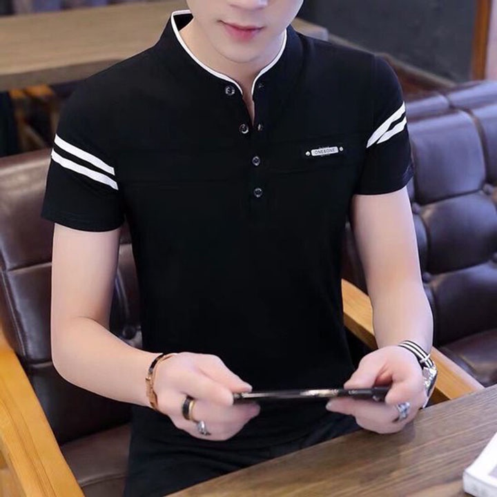 Áo thun nam cổ lãnh tụ tay ngắn phom áo suông vải thun cotton xịn mềm mịn co giãn SKM04