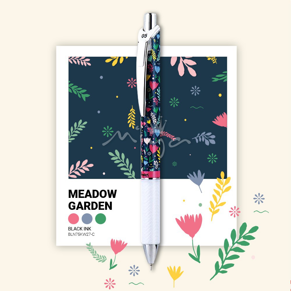 Bút gel Pentel Energel Roller BLN75KW - Kawaii Meadow Garden - Needle tip 0.5mm - Màu xanh dương (Blue)