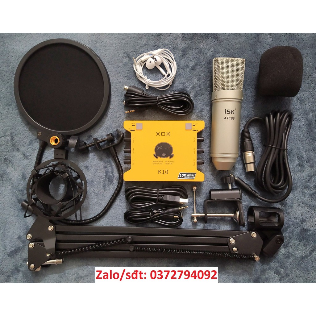 Bộ mic thu âm ISK at100 sound card xox K10 phiên bản 2020 chân kẹp màng lọc đã có dây live stream tặng kèm tai nghe