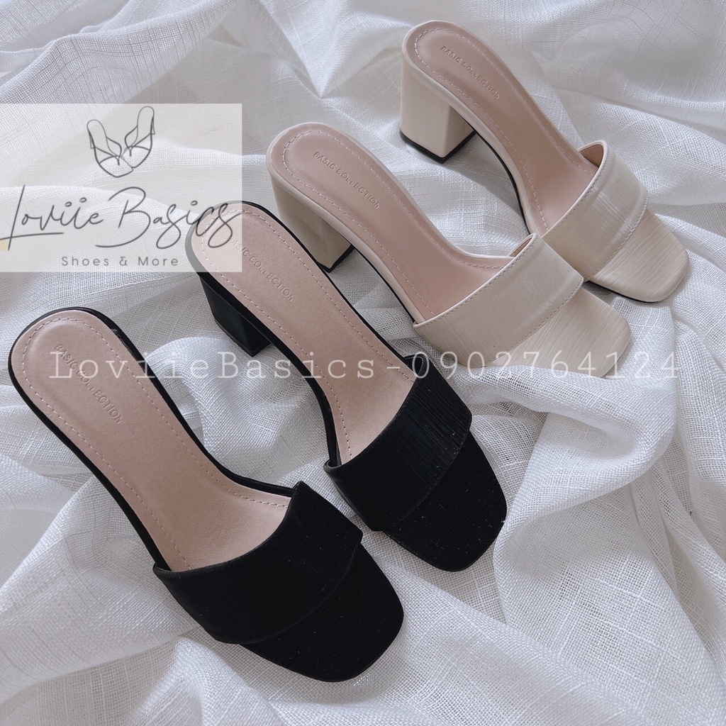 GUỐC CAO GÓT LOVIIEBASICS 7 PHÂN - DÉP GUỐC NỮ QUAI NGANG ĐẾ VUÔNG TRONG SUỐT D200363 D201267