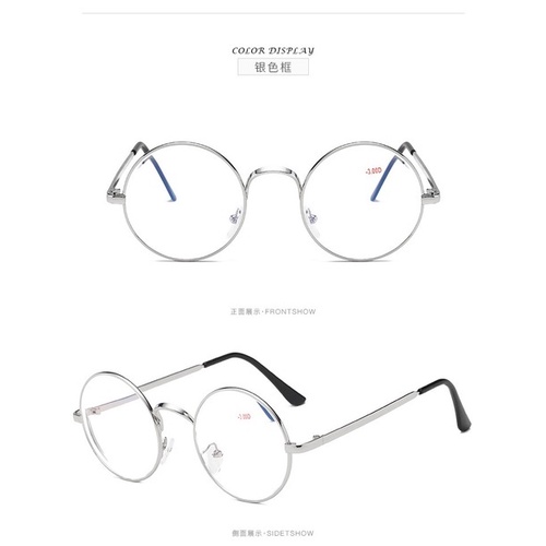 【100°-400° Kính cận gọng tròn lớn kim loại chống bức xạ phong cách Retro