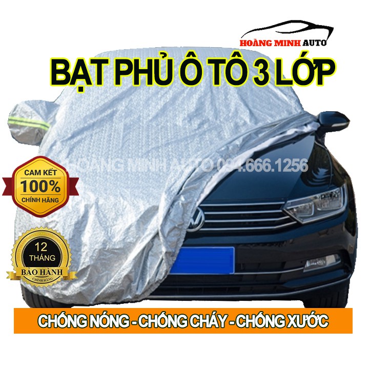 Bạt phủ ô tô, xe hơi, 3 lớp tráng nhôm cách nhiệt, chống nắng, chống xước, chống cháy