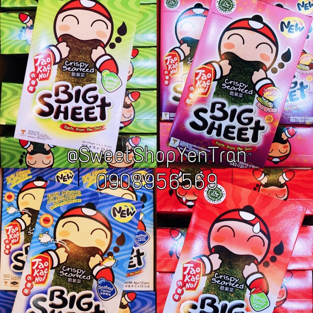 Hộp 12 gói snack rong biển Taokaenoi Big Sheet Thái Lan