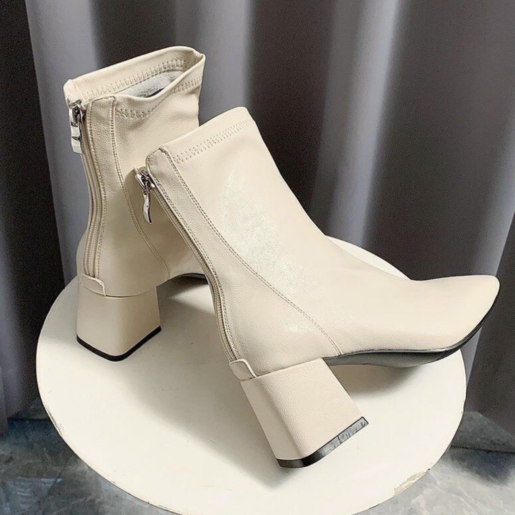Giày boot da mềm nữ cổ cao lót nỉ mỏng khoá sau cao cấp - Boot mũi vuông, gót vuông 6 phân - BCC004 | BigBuy360 - bigbuy360.vn