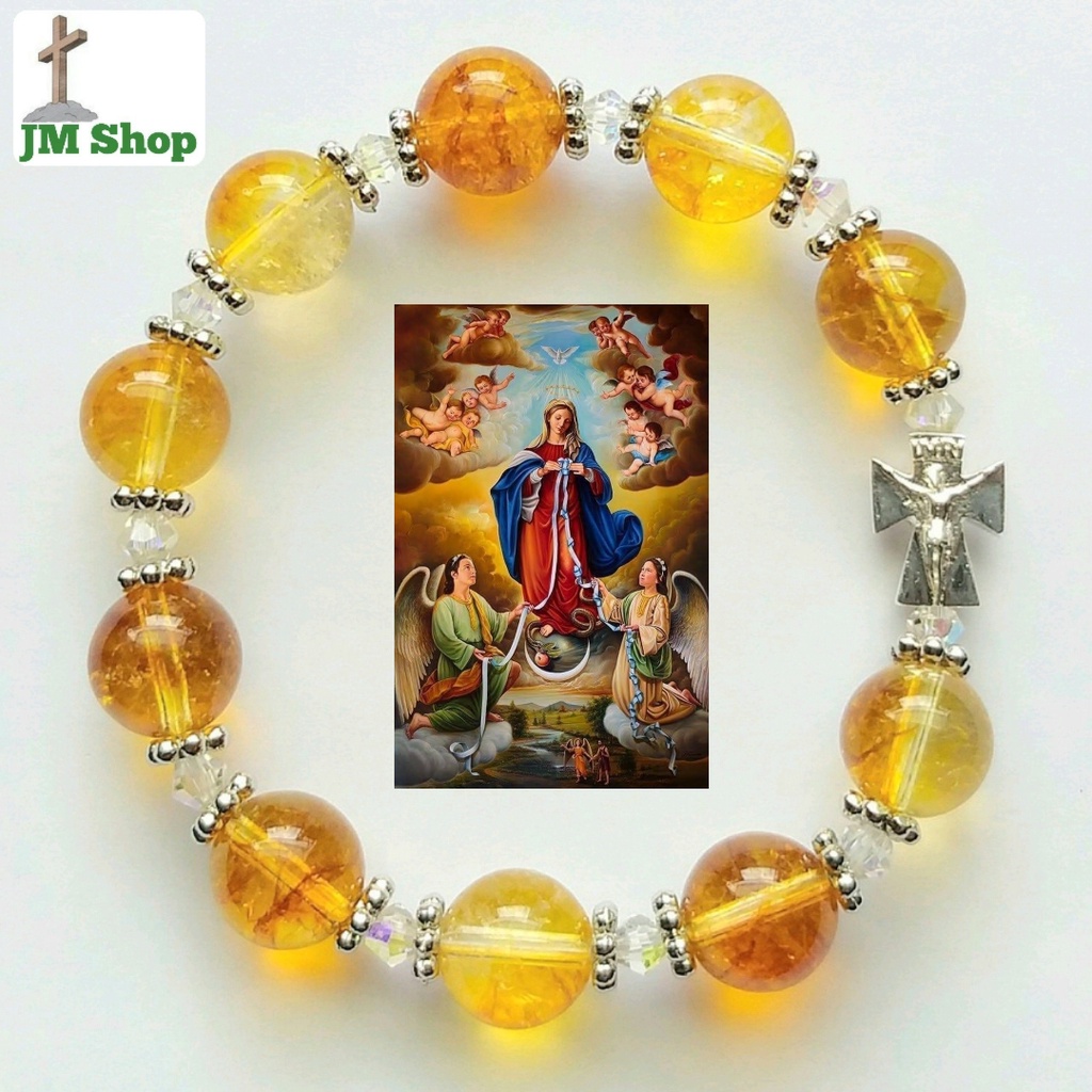 Vòng Tay Chuỗi Mân Côi JM Shop Mã 59 Mix Hoa và Thánh Giá Bạc Có Chúa
