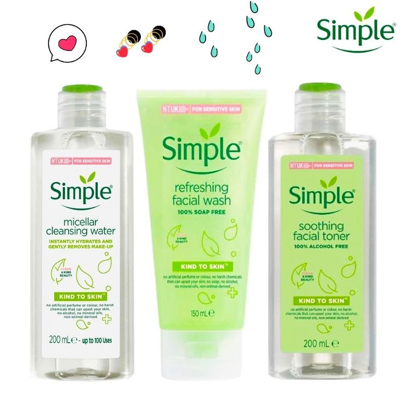 Combo Simple Tẩy trang 200ml + Sữa rửa mặt 150ml + Nước hoa hồng 200ml Chăm sóc da 3 bước cơ bản | BigBuy360 - bigbuy360.vn