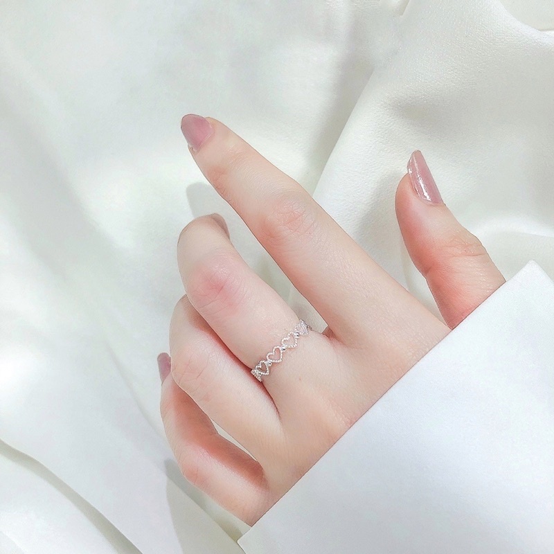 Nhẫn Bạc Ta Nữ CaoBac Silver Trơn Không Đá Đơn Giản Basic Chuỗi Tim Hở Xinh Xắn Đáng Yêu Dễ Đeo Dễ Phối Đồ