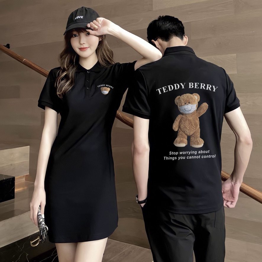 Set áo váy đôi cổ đức TEDDY MASK chất thun lacoste dày dặn