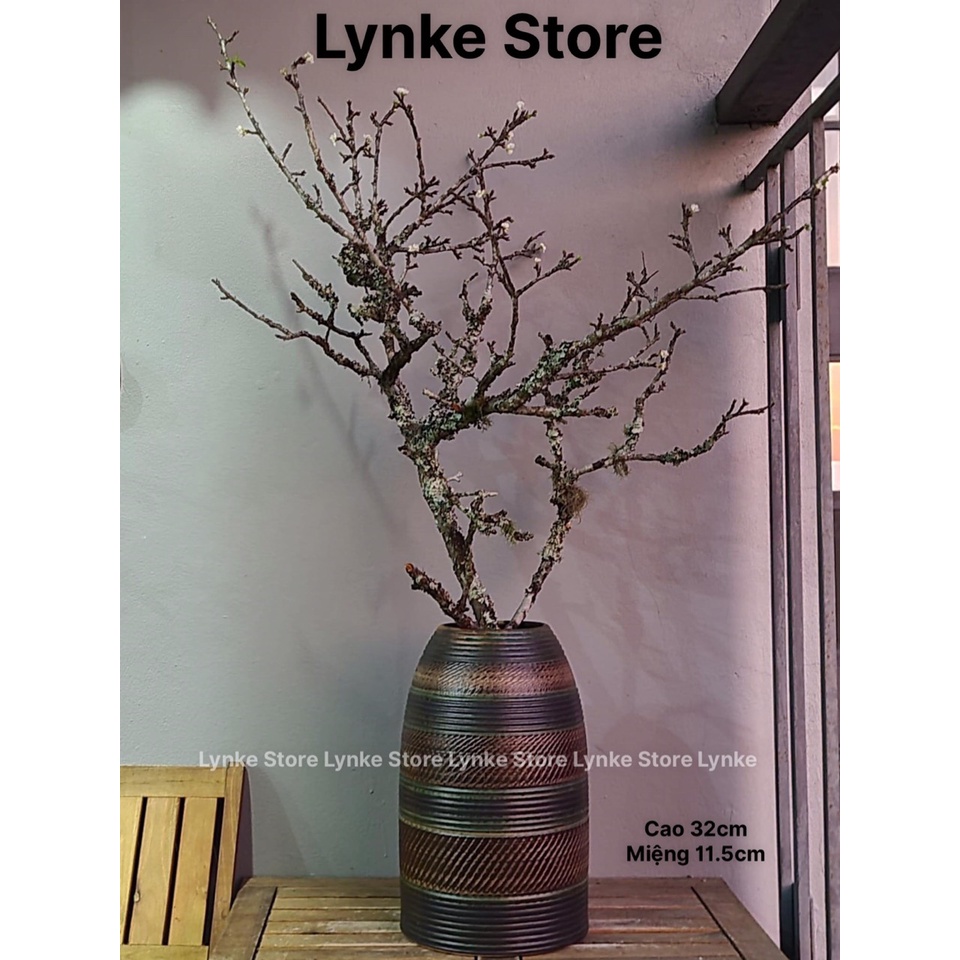Bình Hoa Lọ Hoa Gốm Dáng Chuông To Khắc Vẽ Tay Thủ Công Gốm Sứ Bát Tràng - Lynke Store