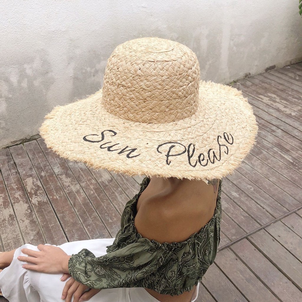 Mũ Cói Rộng Vành Chống Nắng In Chữ Phong Cách Hàn Quốc Thời Trang Đi Biển Mùa Hè Cho Nữ