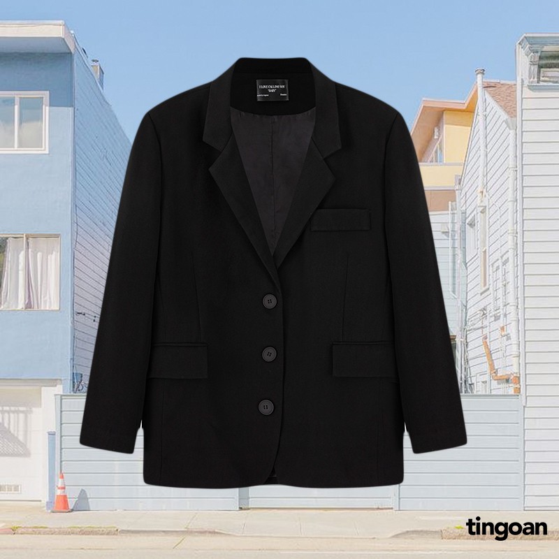 [Mã WABRTN153 giảm 12% đơn 250K] Áo blazer 3 cúc trơn đen tingoan CALL U MINE BLAZER/BL