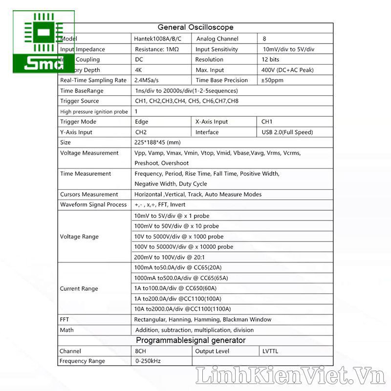 Máy hiện sóng hantek 1008C (thiết bị đo xung cho ngành ô tô)