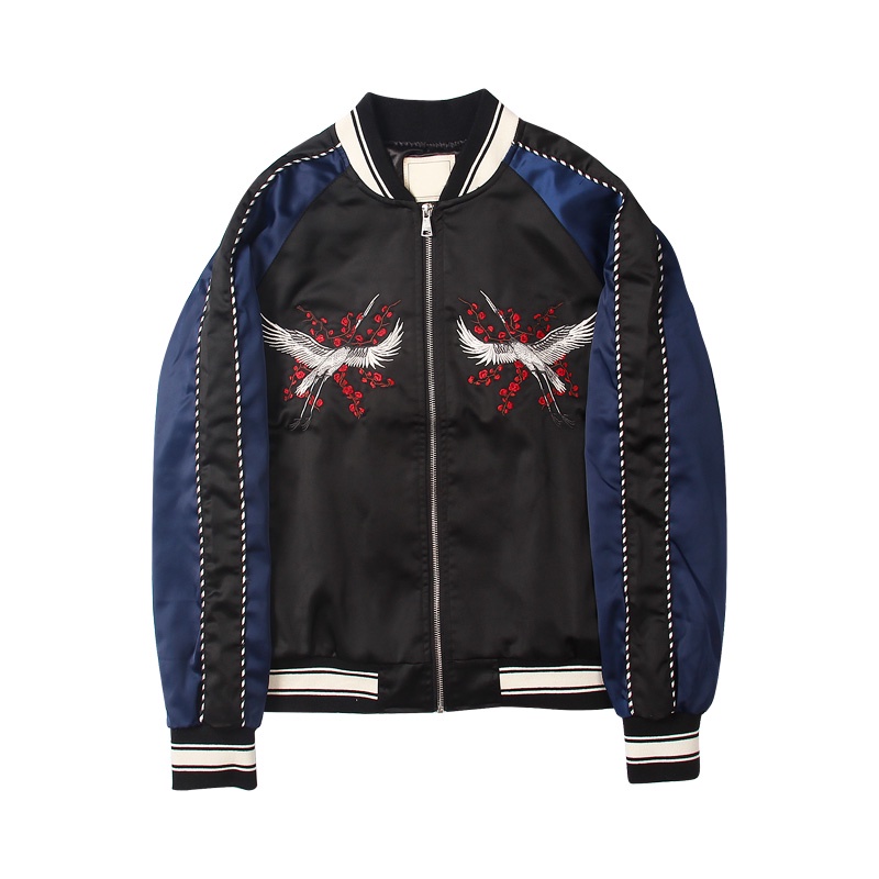 Áo khoác bomber thêu, áo bomber thêu hình hạc 2 lớp cực chất