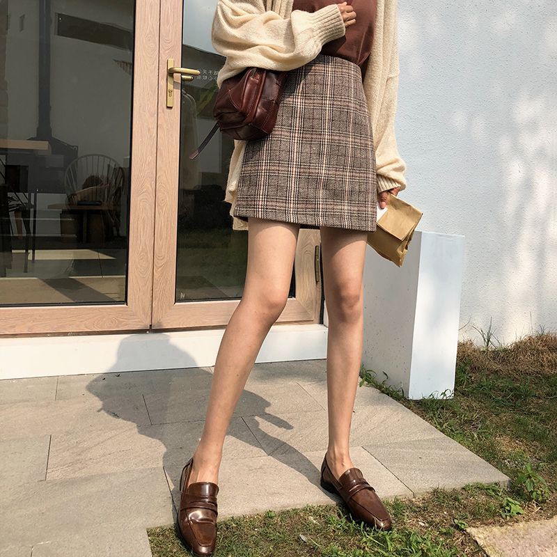 Chân váy ngắn lưng cao kẻ sọc ca rô phong cách Hàn Quốc thời trang mùa thu cho nữ