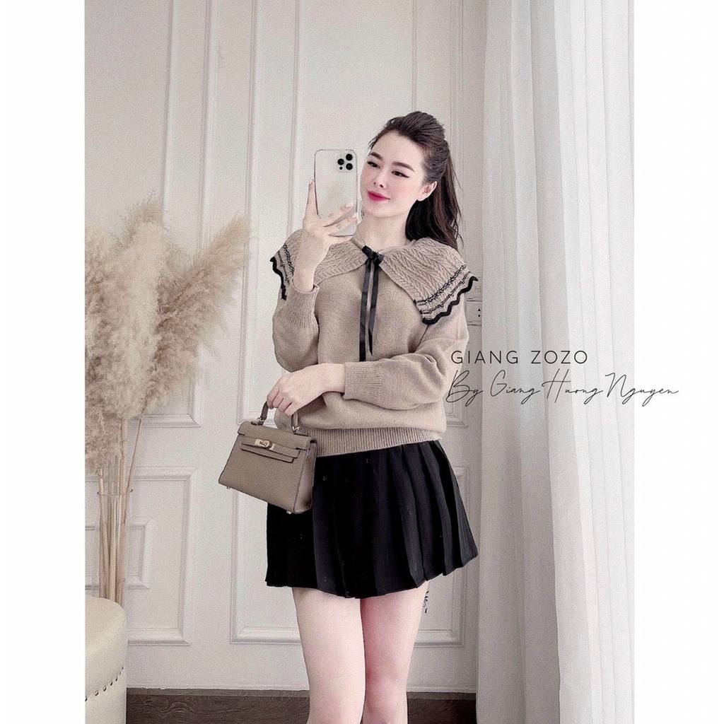 Áo Len Kiểu Hàn Quốc. Áo Len Nữ Cổ Cánh Sen Thắt Nơ Chất Mềm Mịn Đẹp Xin Freesize Dưới 55kg | BigBuy360 - bigbuy360.vn