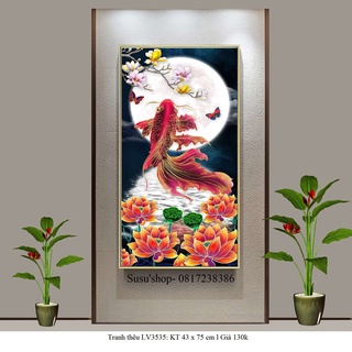 Tranh thêu chữ thập Cá Chép hóa Rồng LV3535 (43 x 75cm), LV3552 (50 x 90 cm), LV3553 (50 x 90 cm)