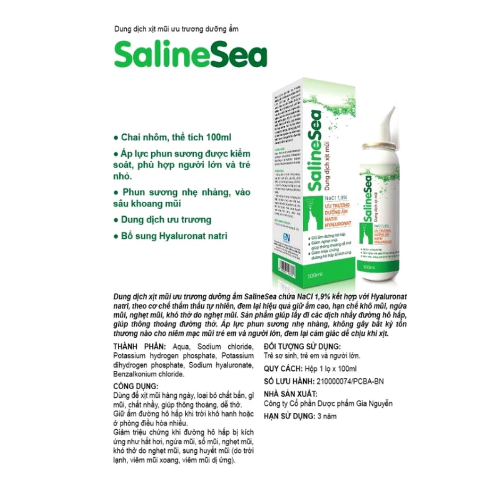 SalineSea. Dung xịt mũi cho trẻ em trẻ sơ sinh vệ sinh mũi hàng ngày giúp thông thoáng giảm khô và nghẹt mũi lọ 100ml