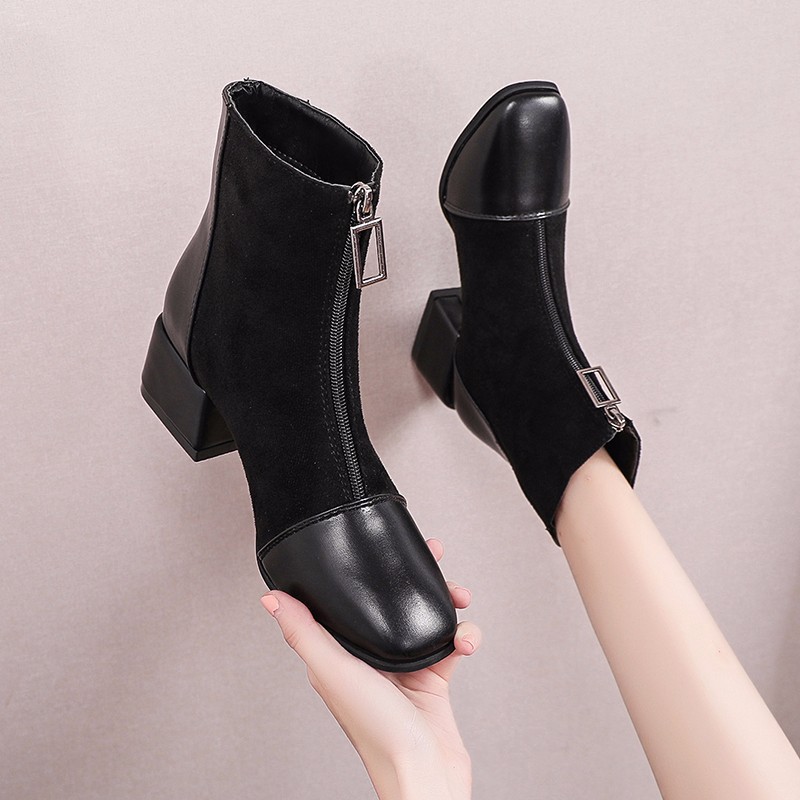 Giày boots Martin có khóa kéo phía trước phong cách Hàn Quốc cổ điển size lớn 35 ~ 42 | BigBuy360 - bigbuy360.vn