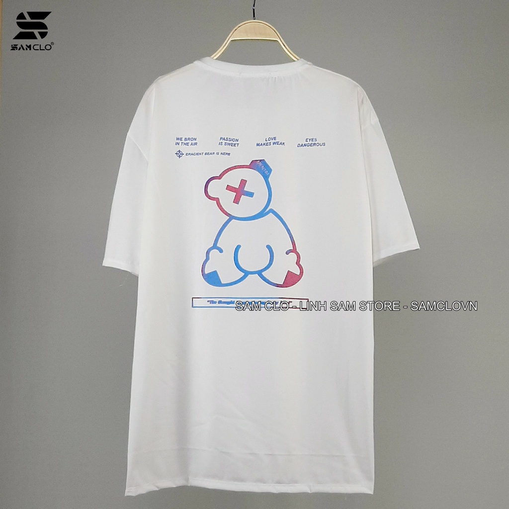 Áo phông tay lỡ nam nữ SAM CLO thun form rộng dáng Unisex - mặc cặp, nhóm, lớp in hình CON GẤU X